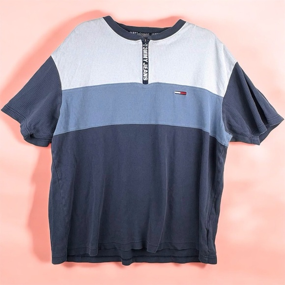 Tommy Hilfiger Other - Vintage Tommy Hilfiger Men's Blue and Gray Colorblock Shirt Zip V Neck XL 90s
